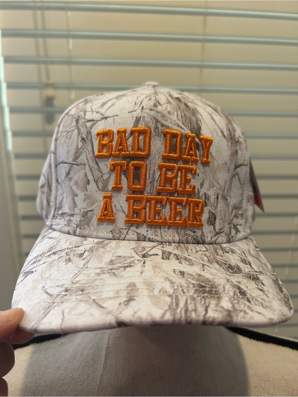 Simply Southern Bad Day To Be A Beer Embroidered Camo Cap - Orange on White